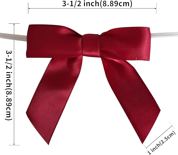 3-1/2" Burgundy Satin Ribbon Bows - Image 3