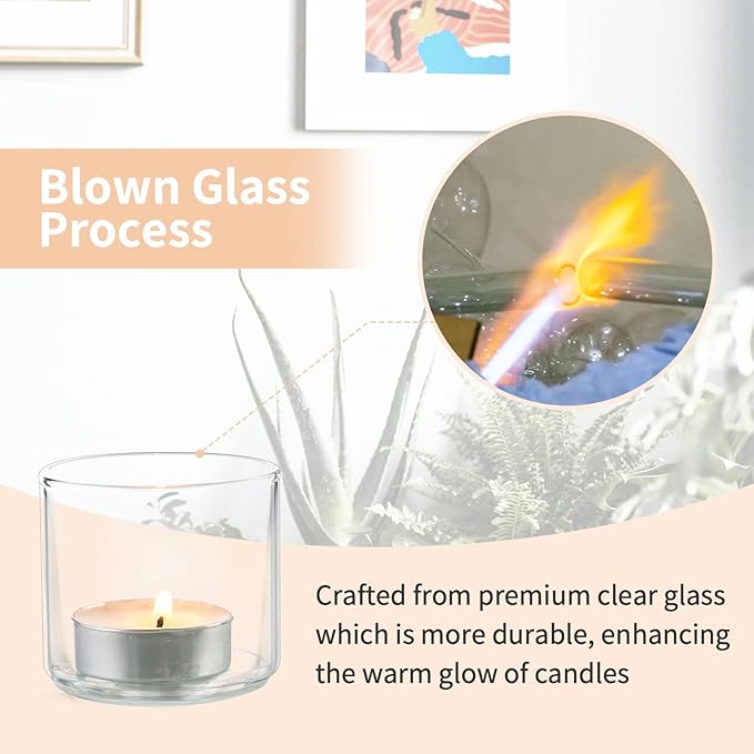 NUPTIO Clear Tealight Candle Holders: Set of 24 Glass Votive Holders Bulk - Image 3