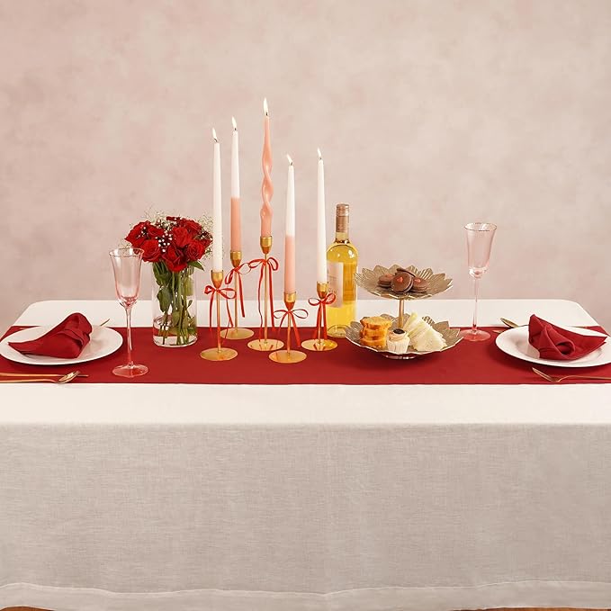 Cotton Linen Table Runner 120 Inches Long – Farmhouse Red Table Runner - Image 5