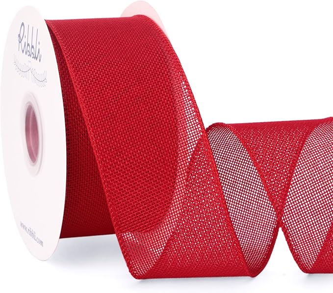Ribbli Red Burlap Wired Ribbon, 2-1/2” Inch x Continuous 20 Yard, Big Bows by Ribbli