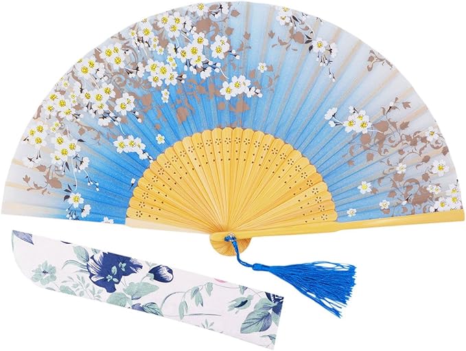 Amajiji 8.27" Hand Held Bamboo Silk Folding Fan Hand Fan, Chinese/Japanese by Amajiji
