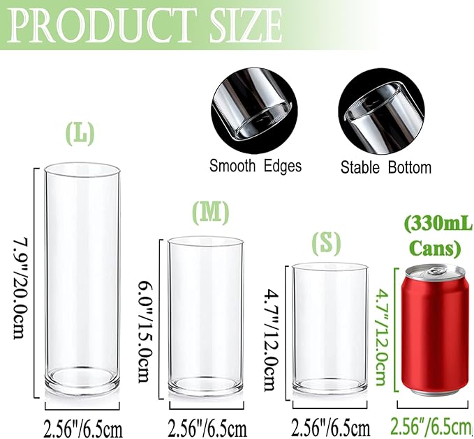 Set of 6 Glass Cylinder Vases for Centerpieces - Image 3