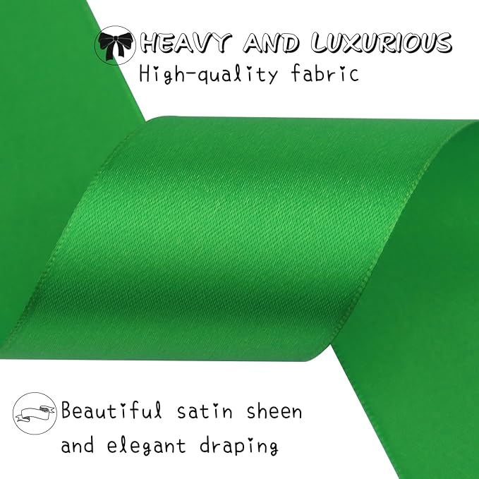 Green Solid Satin Ribbon 2 Inch 25 Yards Solid Polyester Fabric Ribbon - Image 4
