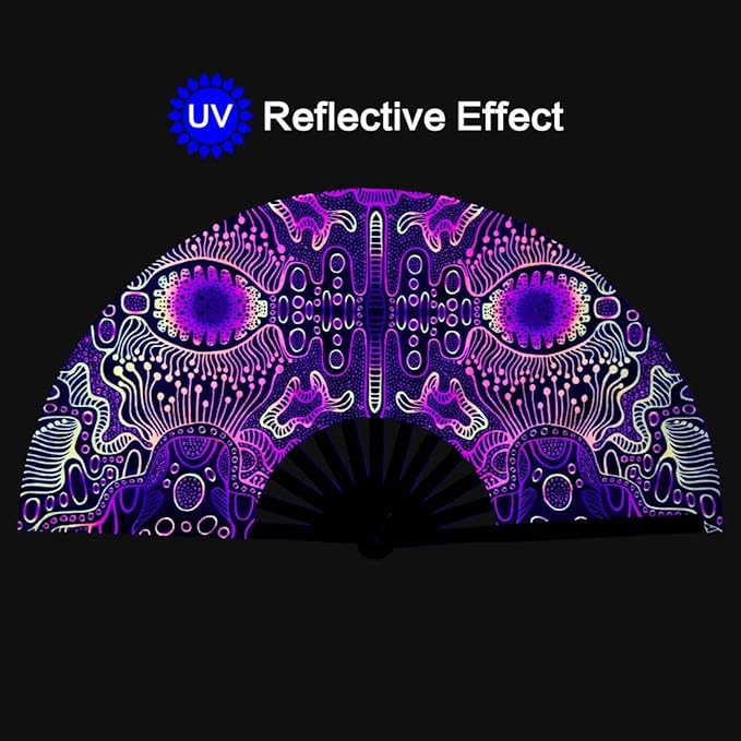 UV Glow Rave Fan, Bamboo Folding Clack Hand Fans Foldable - Image 2