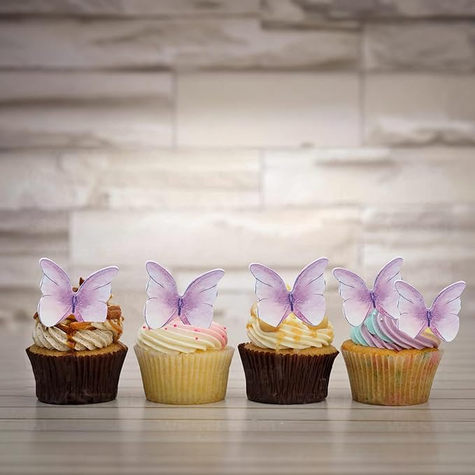 Ephlyn 48Pcs Edible Butterfly Cupcake Toppers Cute 3D Butterfly Cake Picks - Image 6