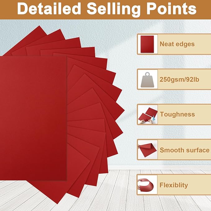 28 Sheets Christmas Red Cardstock 8.5 x 11 Craft Paper, 92lb Dark Red Card Stock - Image 3