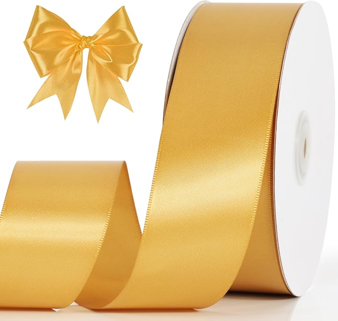 NESCCI 60 Yards Ribbon, 1-1/2 Inch Gold Satin Ribbon, Single Face Satin Ribbons by NESCCI