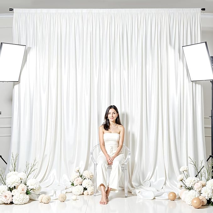 White Glitter Backdrop Curtain for Parties Wedding, 10Ft x 10Ft Satin Shimmer - Image 7