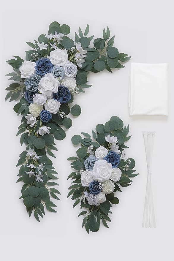 Dusty Blue Artificial Wedding Arch Flowers Kit - Image 3