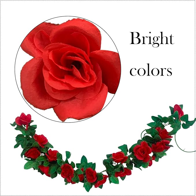 2 Pack Artificial Rose Vine Garland Fake Roses Flowers Plants Vines Hanging - Image 5