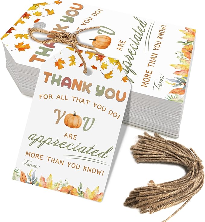 50pcs Thanksgiving Thank You Gift Tags, Friendsgiving Favor Tags by Aukolass