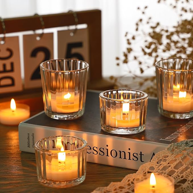 24 Pcs Ribbed Clear Votive Candle Holders – Glass Tea Light Candle Holder - Image 3