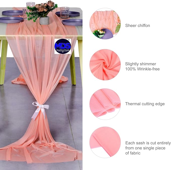 MDS 15 Pack 10ft Chiffon Table Runner 29 x 120 Inches Sheer Wedding Runner - Image 6