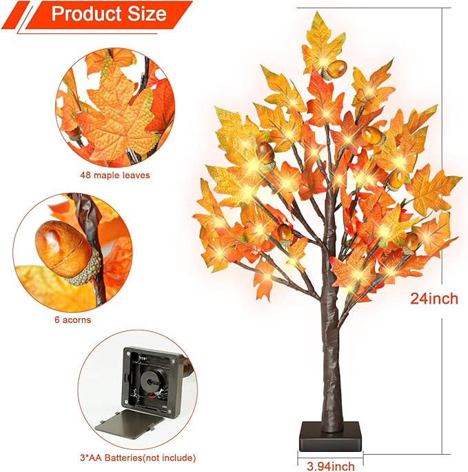 24 Inch Fall Lighted Maple Tree, 2FT Fall Tree - Image 2