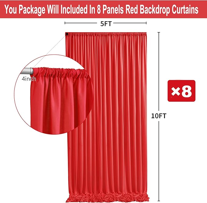40ft x 10ft Thick Red Backdrop Curtains - Image 4