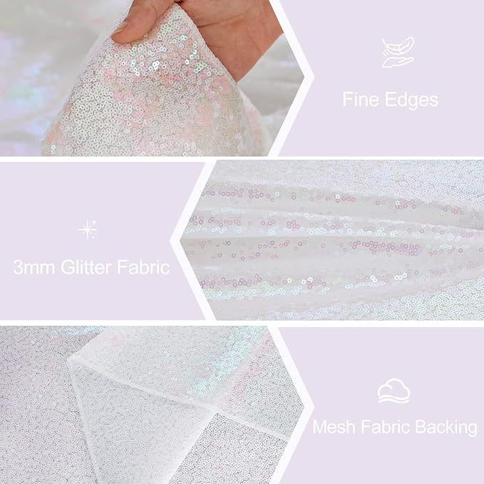 White Iridescent Sequin Table Runners 10 Packs 12x72 Inches Glitter Sparkly - Image 4