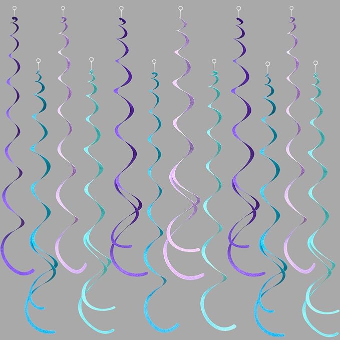 36 Pcs Mermaid Hanging Swirl Decorations Teal Purple Felt Swirl Streamer Spiral by pinkblume