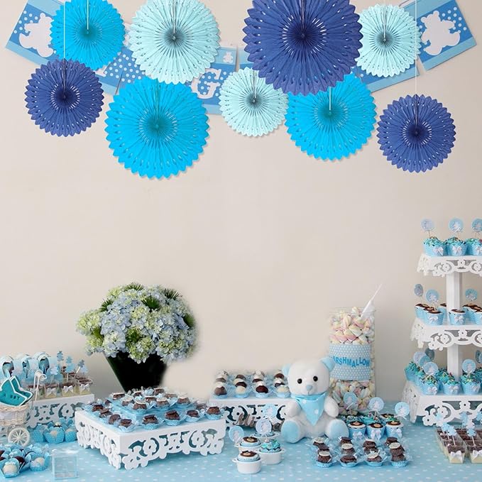 18 Pcs Blue Kit Hanging Honeycomb Paper Fans, Round Paper Fan Decorations - Image 4