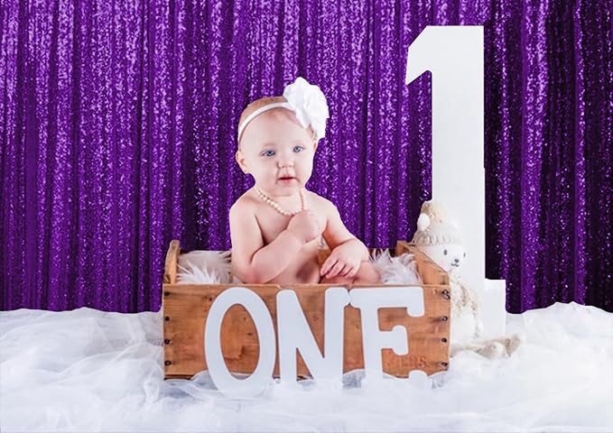 ShinyBeauty 4x10ft Purple Sequin Photo Backdrop - Image 3
