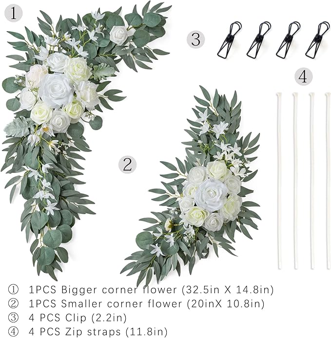 ponatia Wedding Arch Flowers, Artificial White Wedding Flowers - Image 3
