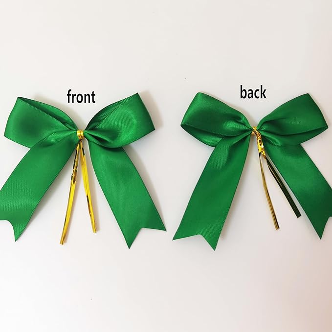 50pcs 3-1/2" Green Twist Ties Satin Green Bows - Image 4