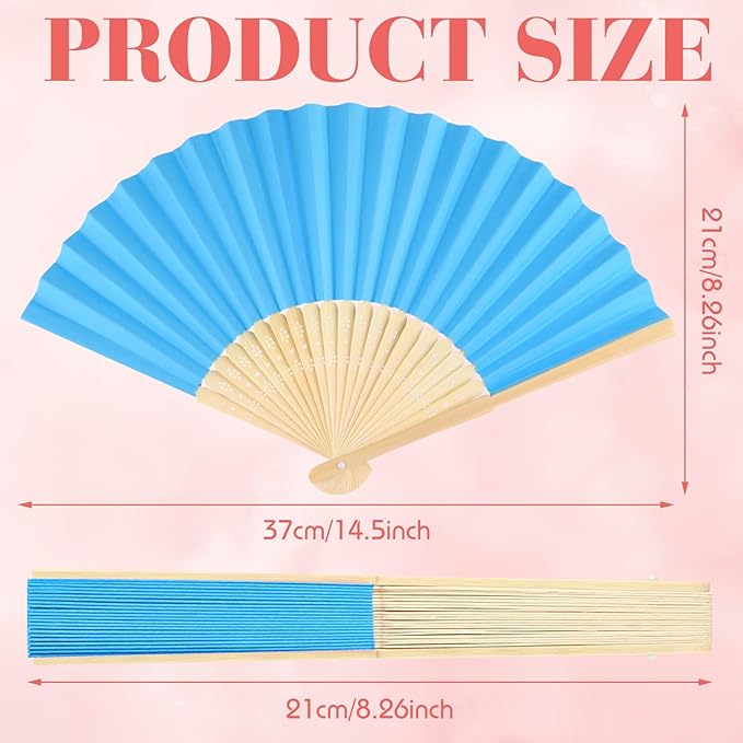 12 Pieces Blue Hand Held Bamboo Folding Fans Paper Fans Handheld - Image 2