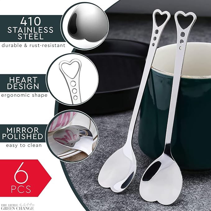 5.6'' Set of 6 Heart Spoons, Heart Shaped Spoons Stainless Steel – Cute Spoon - Image 3