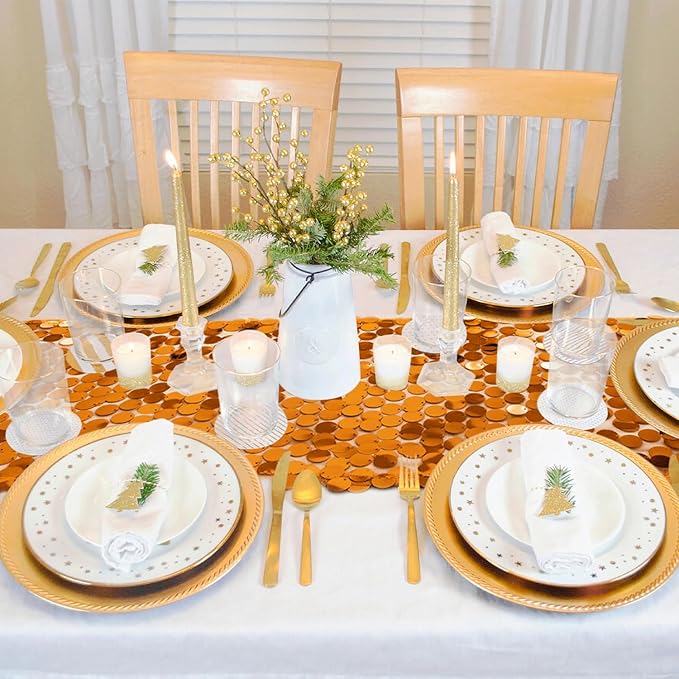 VHH Sequin Table Runner 12 x 108 inches Orange Table Runner, Glitter Runner - Image 8