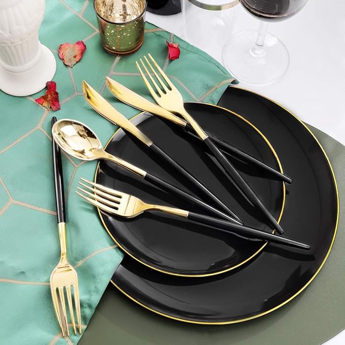 Supernal 350pcs Black Plastic Dinnerware Set - Image 4