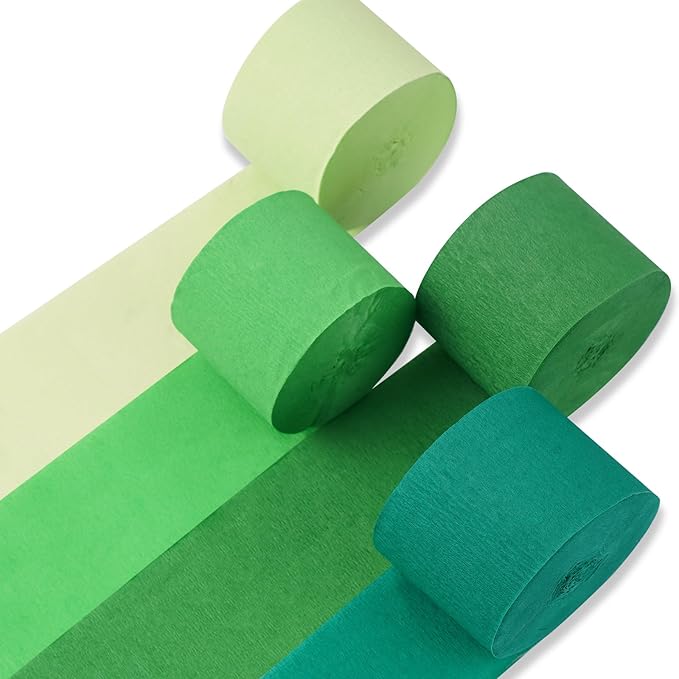 PartyWoo Green Crepe Paper Streamers 4 Rolls 328 ft Pack of Dark Light Pastel by PartyWoo