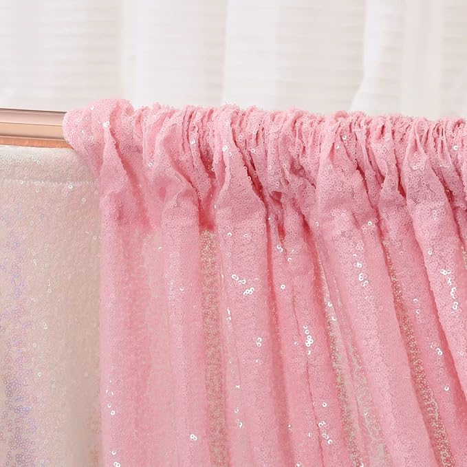 Pink Sequin Backdrop Curtains, 2 Panels 2ft x 8ft Sequin Photography Backdrop - Image 4