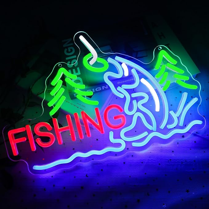 Fishing Neon Sign for Wall Decor, Fish Led Signs for Room, USB Dimmable Neon - Image 4