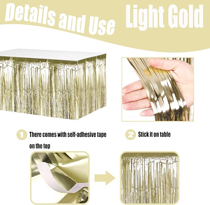 4 Pack 29x108 Inch Metallic Foil Fringe Tinsel Table Skirts - Image 3
