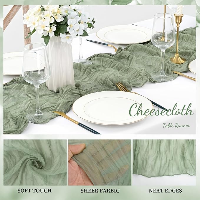 12 Pack Sage Green Cheesecloth Table Runner 10FT Rustic Gauze Fabric Cheese - Image 3