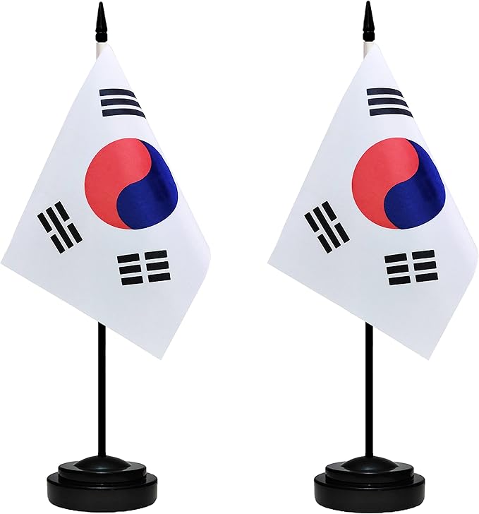 South Korea Korean Deluxe Desk Flag Set Small Mini Miniature South Korea Korean by tibijoy