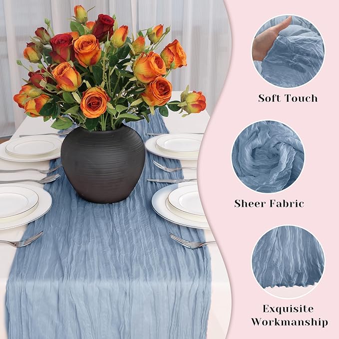 Blue Table Runner, 10Ft 120in Cheesecloth Table Runner, Gauze Rustic Cheese - Image 3