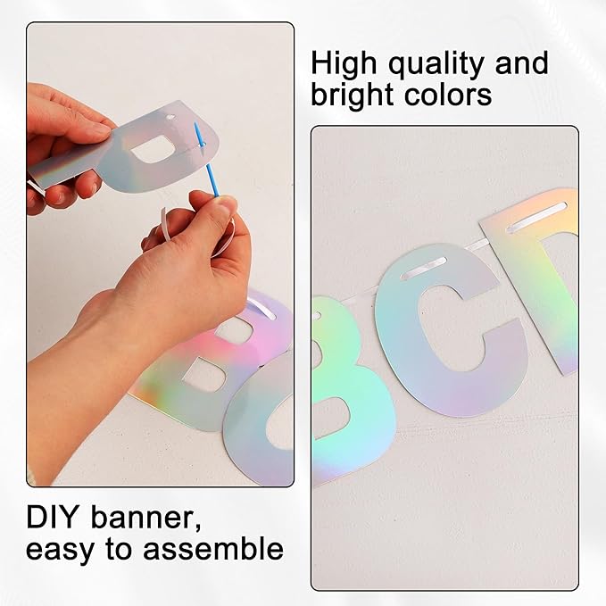 BEISHIDA 116 PCS A-Z Glitter Laser Silver DIY Letter Banner Kit Make Your Own - Image 3
