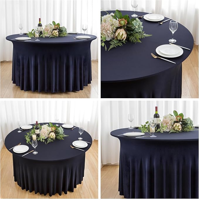 6 Pack Navy Blue Round Spandex Tablecloth 60 Inch, Wrinkle Free Stretch 120 - Image 7