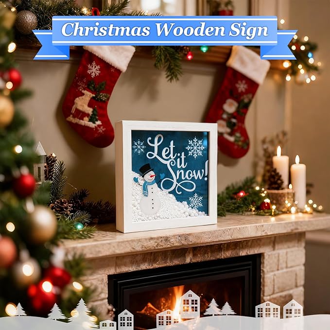 Christmas Wooden Tabletop Sign Blue Snowman - Image 5