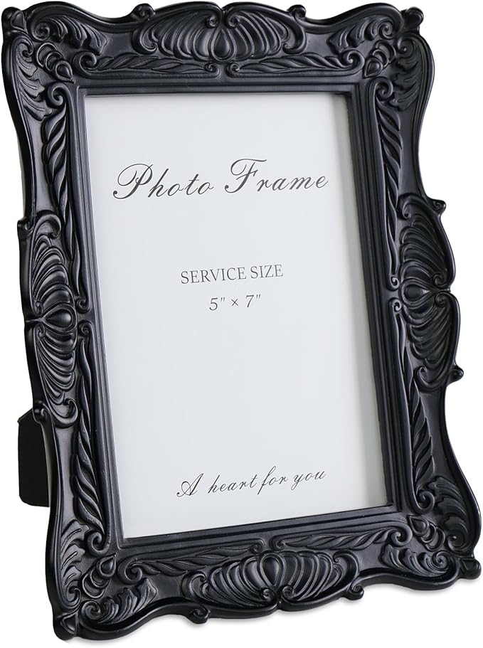 Cuspin 5x7 Black Picture Frame, Vintage Ornate Decorative Hand-Carved Resin by Cuspin