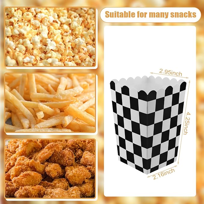 50 Pcs Checkered Popcorn Boxes Mini Paper Popcorn Bags - Image 2