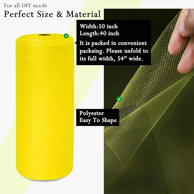 Yellow Tulle Fabric Rolls 54 Inch by 40 Yards Tulle Bolt Spool - Image 2
