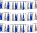 3P Navy-Blue White-Silver Tassel Garland Banner, Tassels Banner Streamers by HYSILLA