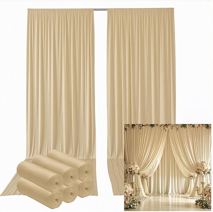 30ftx12ft Wrinkle Free Beige Backdrop Curtain, 6 Panels 12FT Height Beige by LeegleriTableSkirt