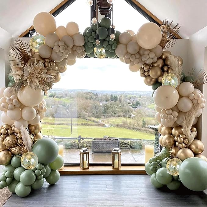 Sage Green White Sand Balloon Arch Kit - Image 4