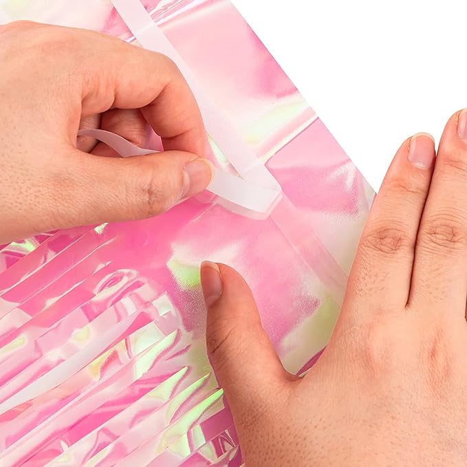 BRAVESHINE Clear Pink Streamers Party Decorations Iridescent Foil Fringe - Image 4