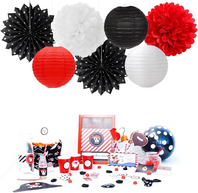 Black White-Red Party-Decorations Streamers Lanterns - Image 5