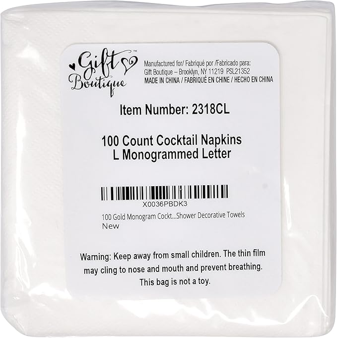 Gift Boutique 100 Gold Monogram Cocktail Napkins Letter L Disposable Paper Pack - Image 8