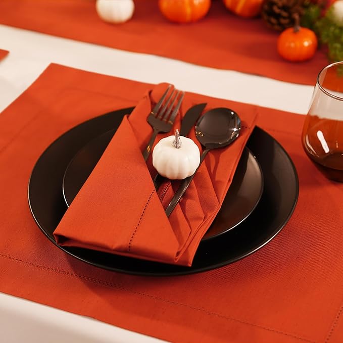 Cotton Linen Dinner Napkin Set of 4 – Hemstitch Pumpkin Cloth Dinner Napkin-20 - Image 2