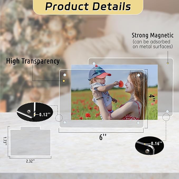 6 Pack 4x6 Acrylic Magnetic Picture Frames, Refrigerator and Desktop Photo - Image 2